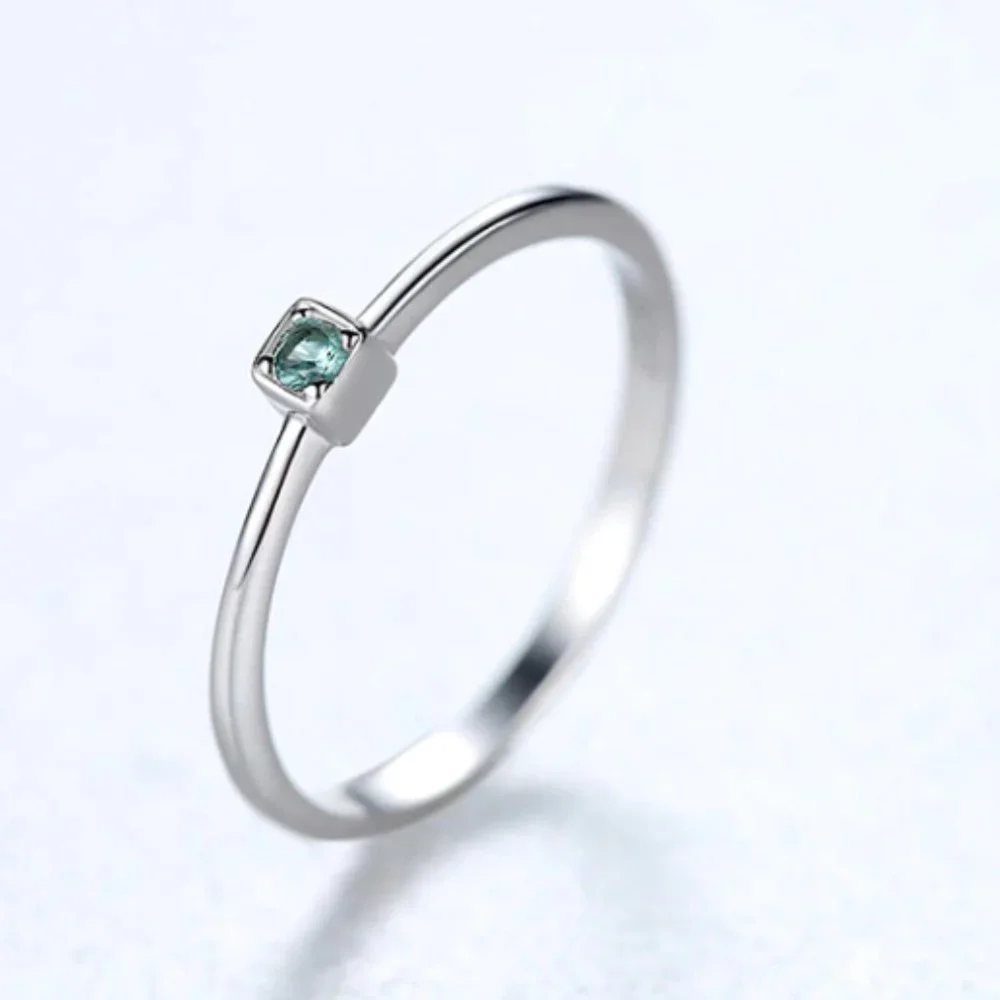 925 Silver Aqua Green Thin Ring Size 6 NWT